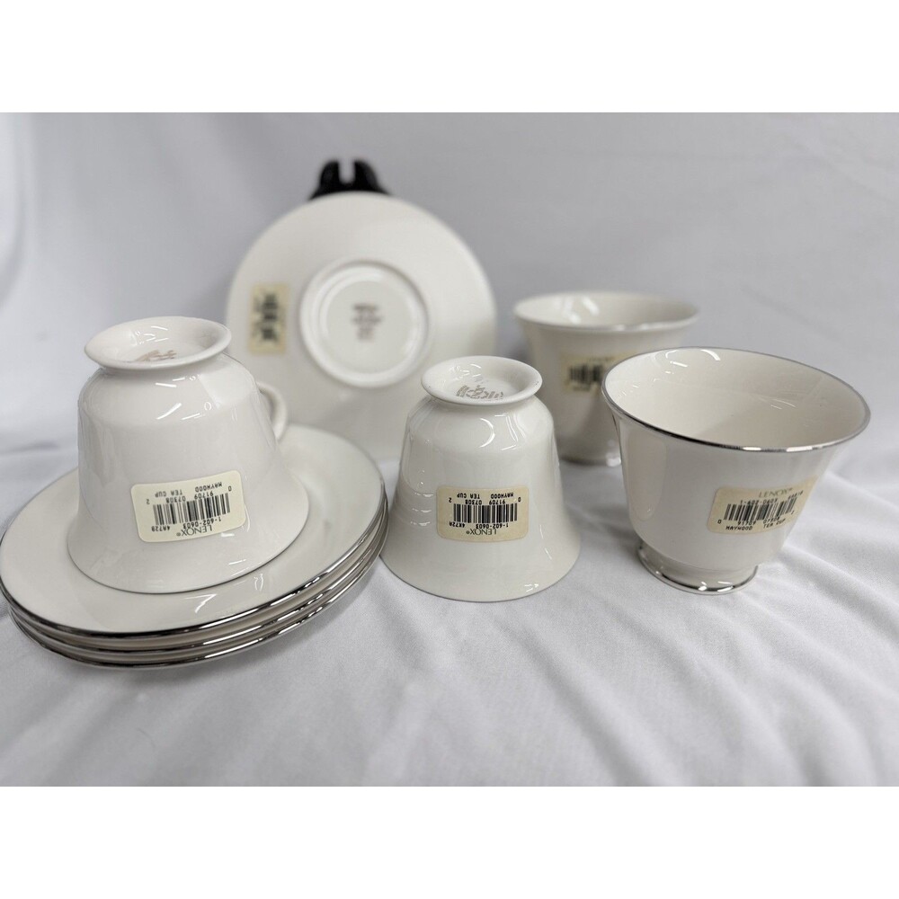 LENOX Discontinued Maywood Platinum Trim 8pc Cup & Saucer Set Ivory Vintage NEW!